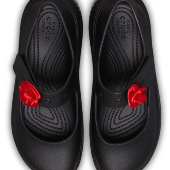 Crocs Stomp Rosette Mary Jane Black + Red Rose Platform Gothic Women's Sz 7 NWT - Picture 4 of 5
